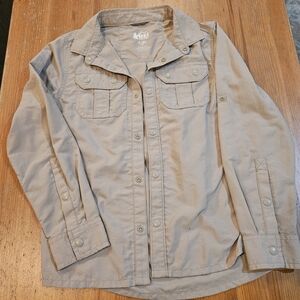 Tan Button-Up Kids REI Hiking Shirt